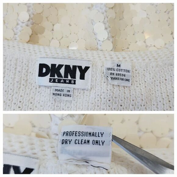 Vintage DKNY 1990s Cotton Paillette Sequined Crop Top in Ivory Size Medium - Picture 14 of 16